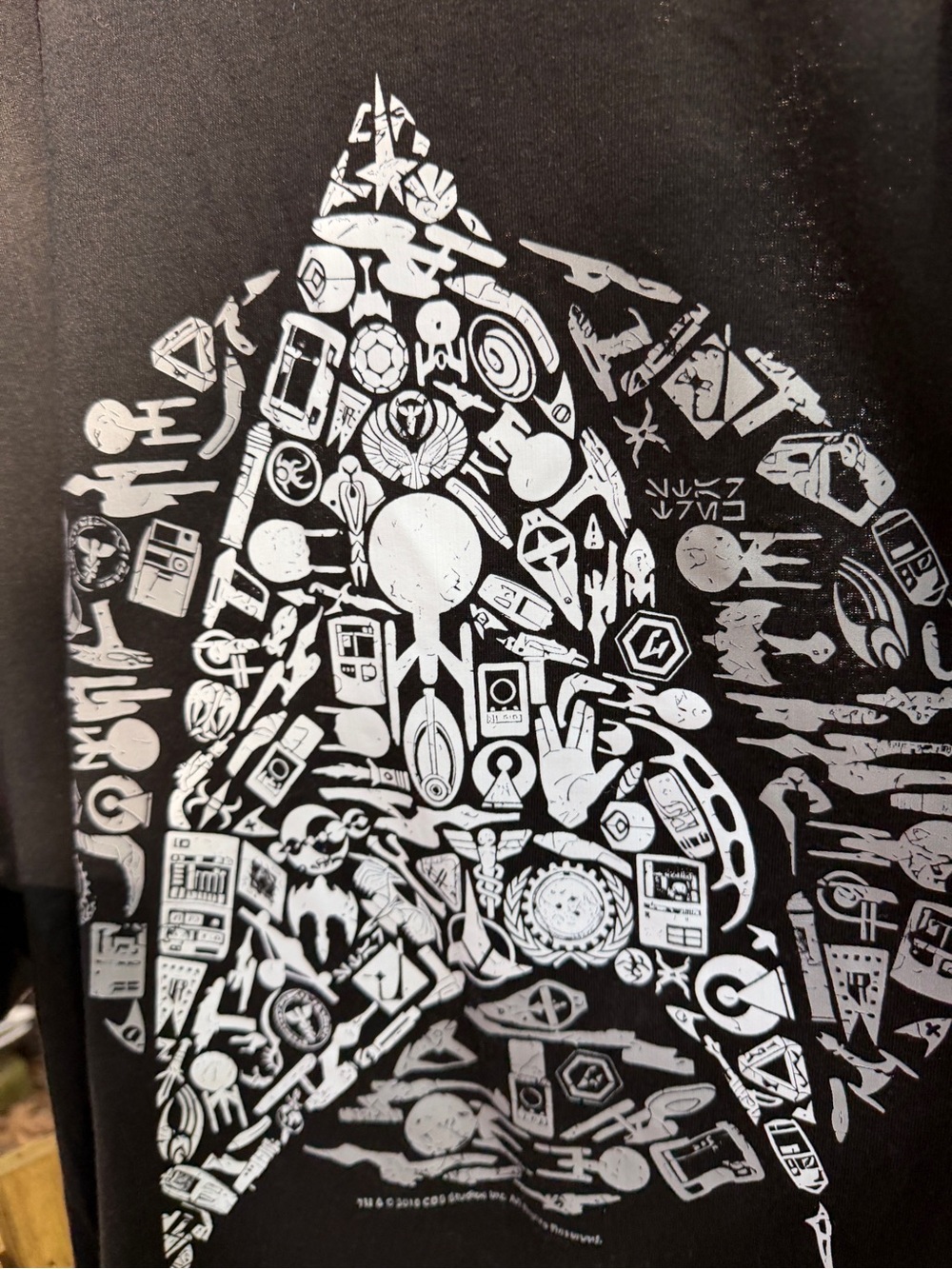 Source Unknown Black Tee with White  Star Trek theme 6xl plus short sleeve